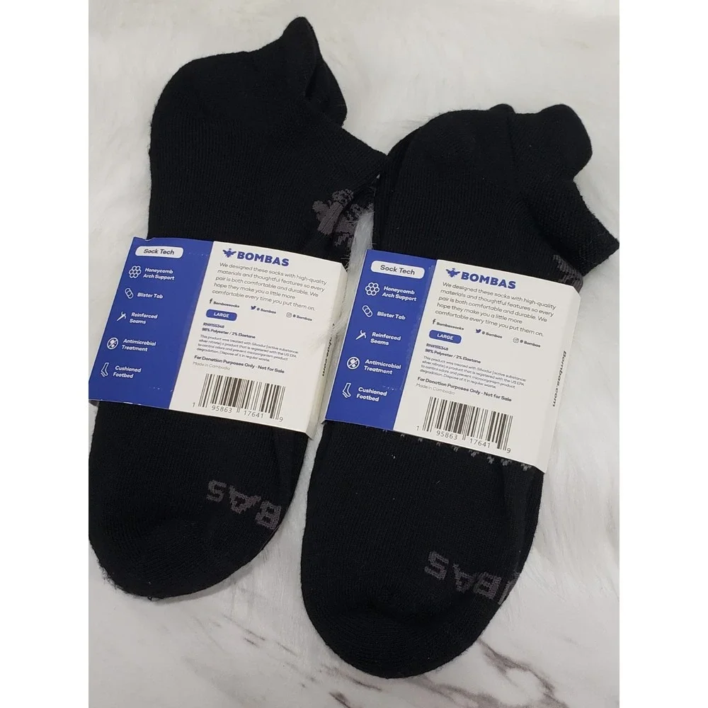 NEW Bombas Men's Ankle Sock - SIZE LARGE BLACK LOT SET 2 PAIR
